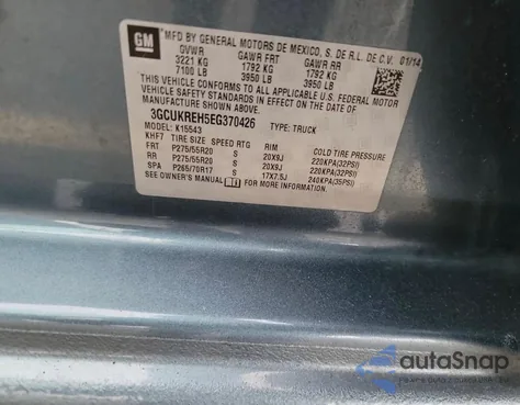 2014 Chevrolet Silverado K1500 Lt z USA, uszkodzony, nr VIN 3GCUKREH5EG370426